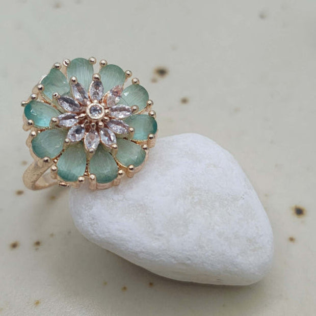 Versha Gold Plated AD Rings - Mint Green