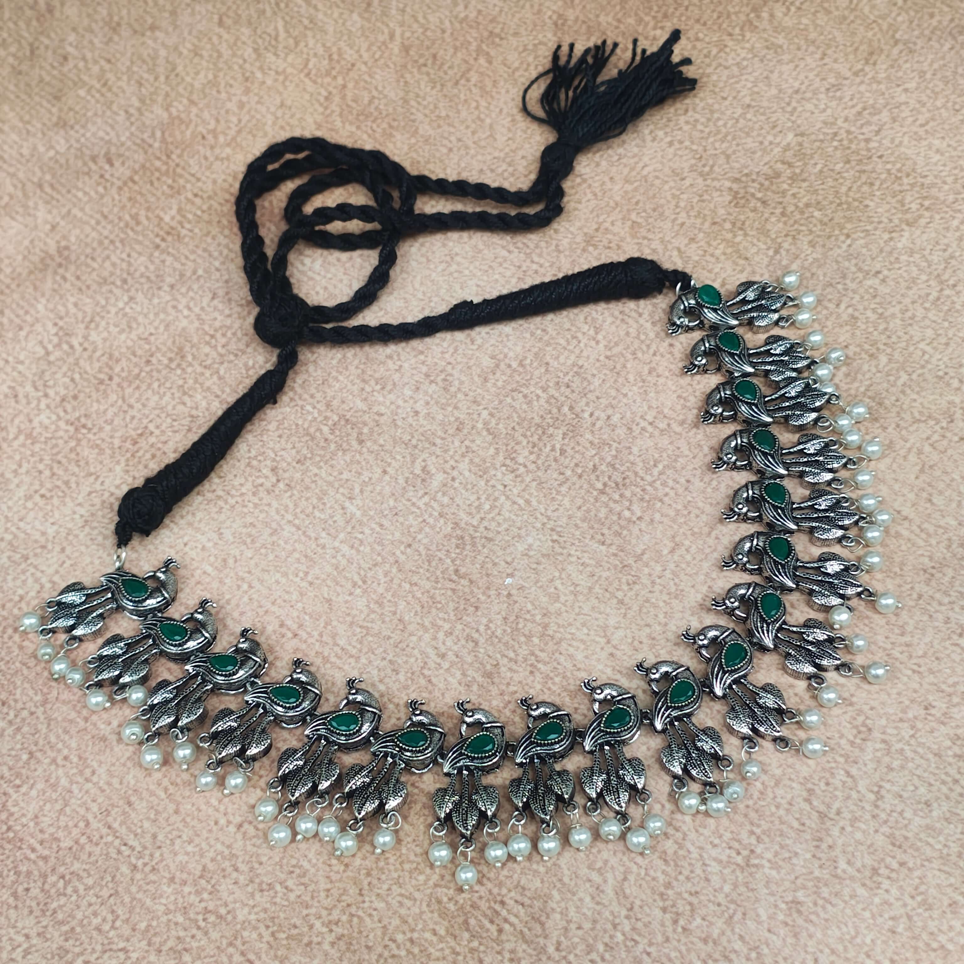 Kshitija Silver Oxidized Necklace Set