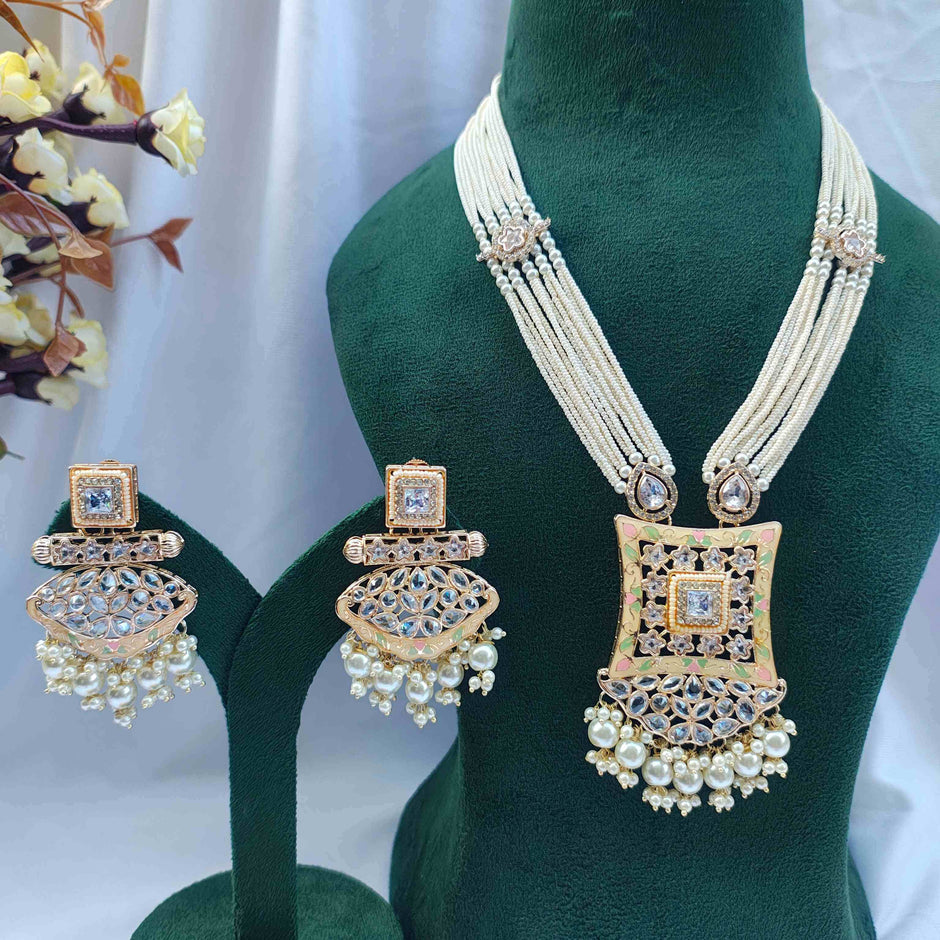 Gitanjali Pearl and Polki Long Necklace Set