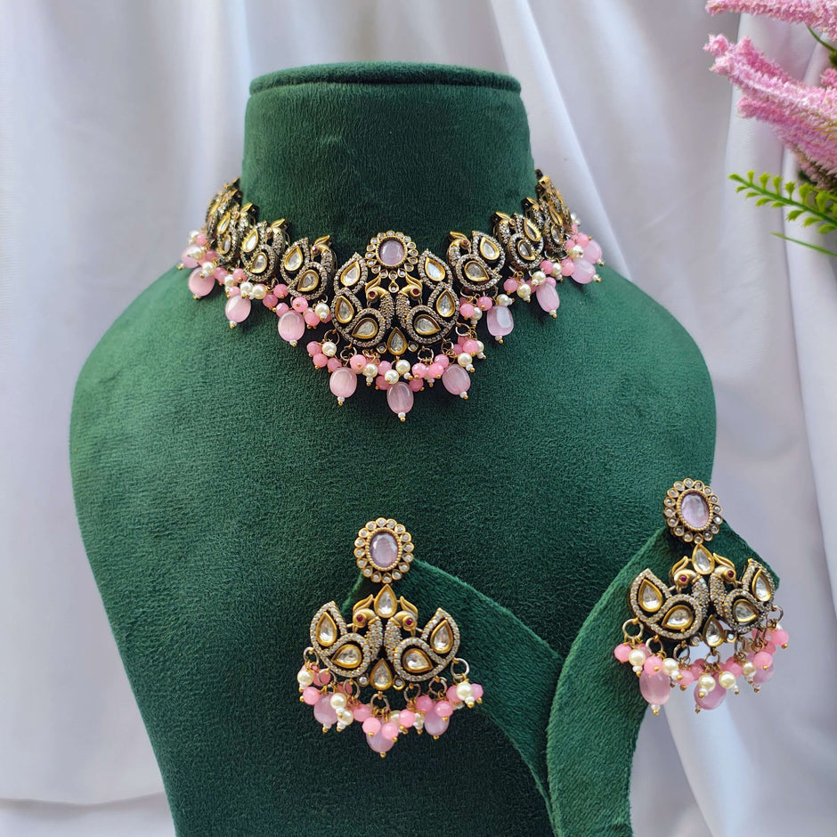 Shloka Pearl and Polki Necklace Set