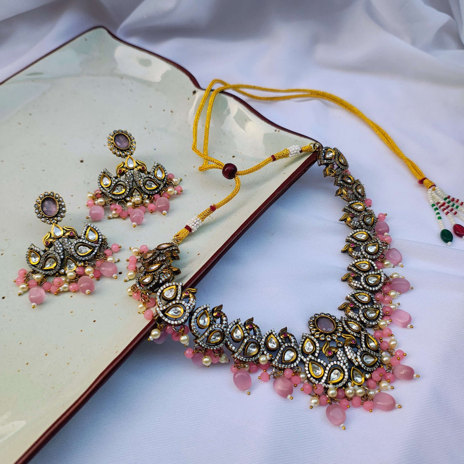 Shloka Pearl and Polki Necklace Set
