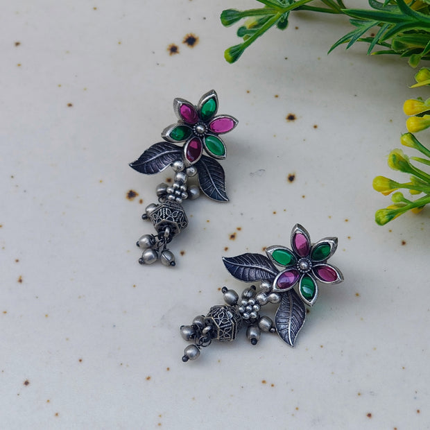 CHARVI FLORAL SILVER OXIDIZED EARRINGS