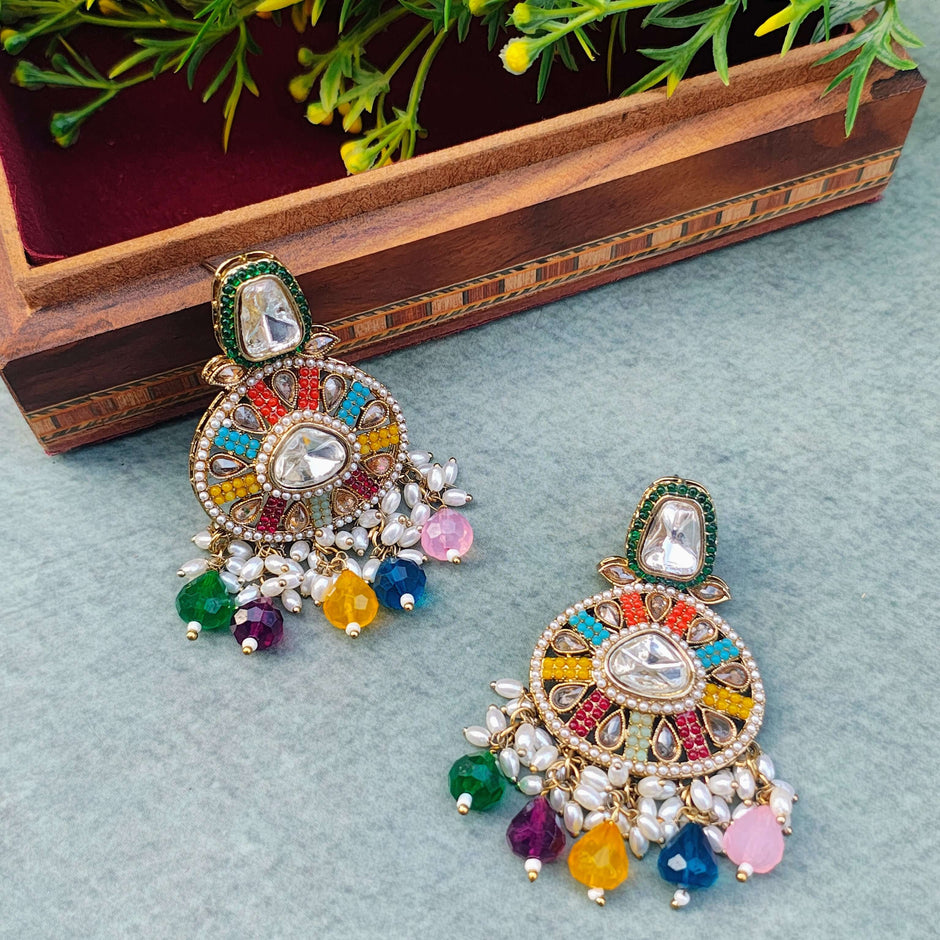 Vani Mukticolour Pearl and Polki Earrings
