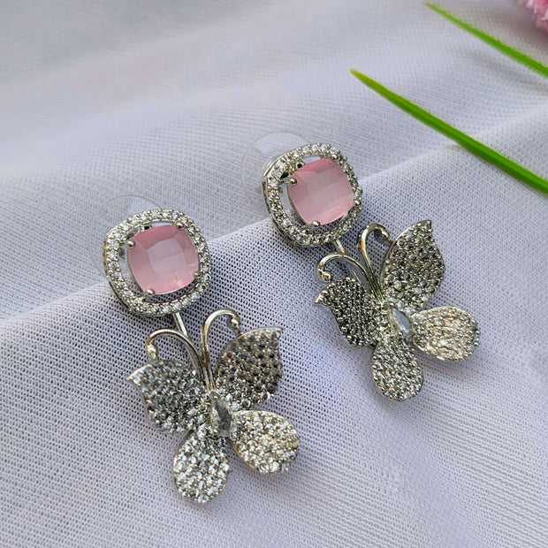 Riva Silver Plated AD Earrings - Pink