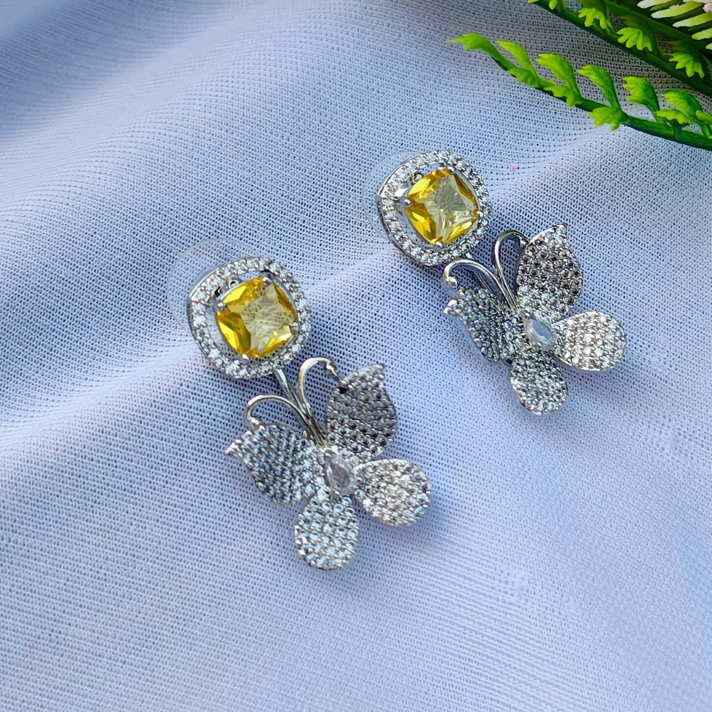 Riva Silver Plated AD Earrings - Yellow