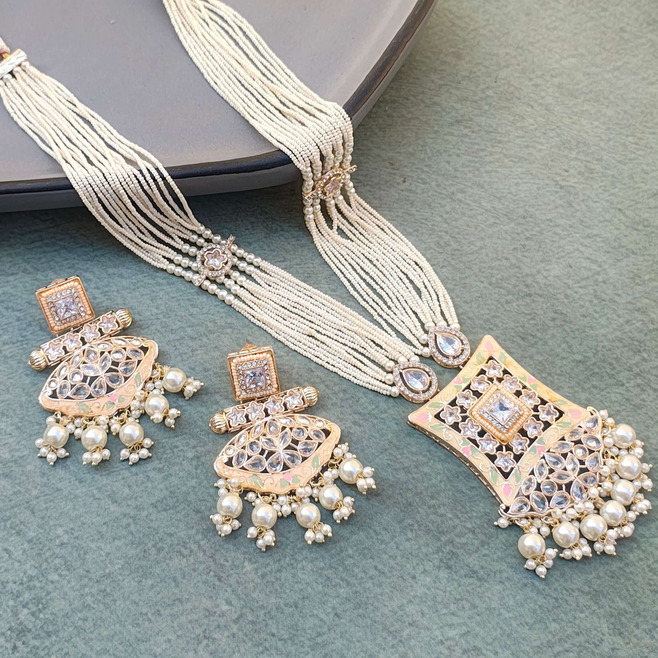 Gitanjali Pearl and Polki Long Necklace Set