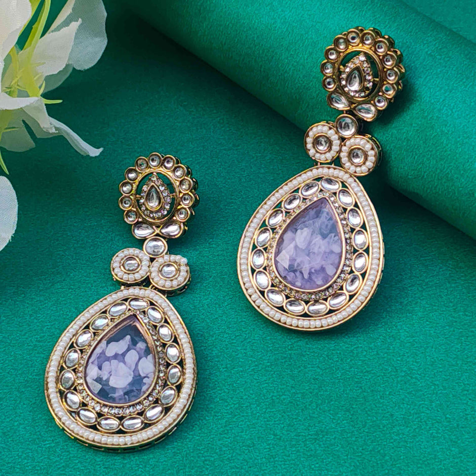 Aashna Polki Earrings - Purple