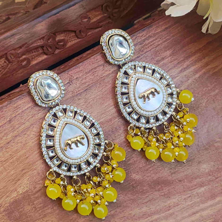 Pragya Polki Drop Earrings - Yellow