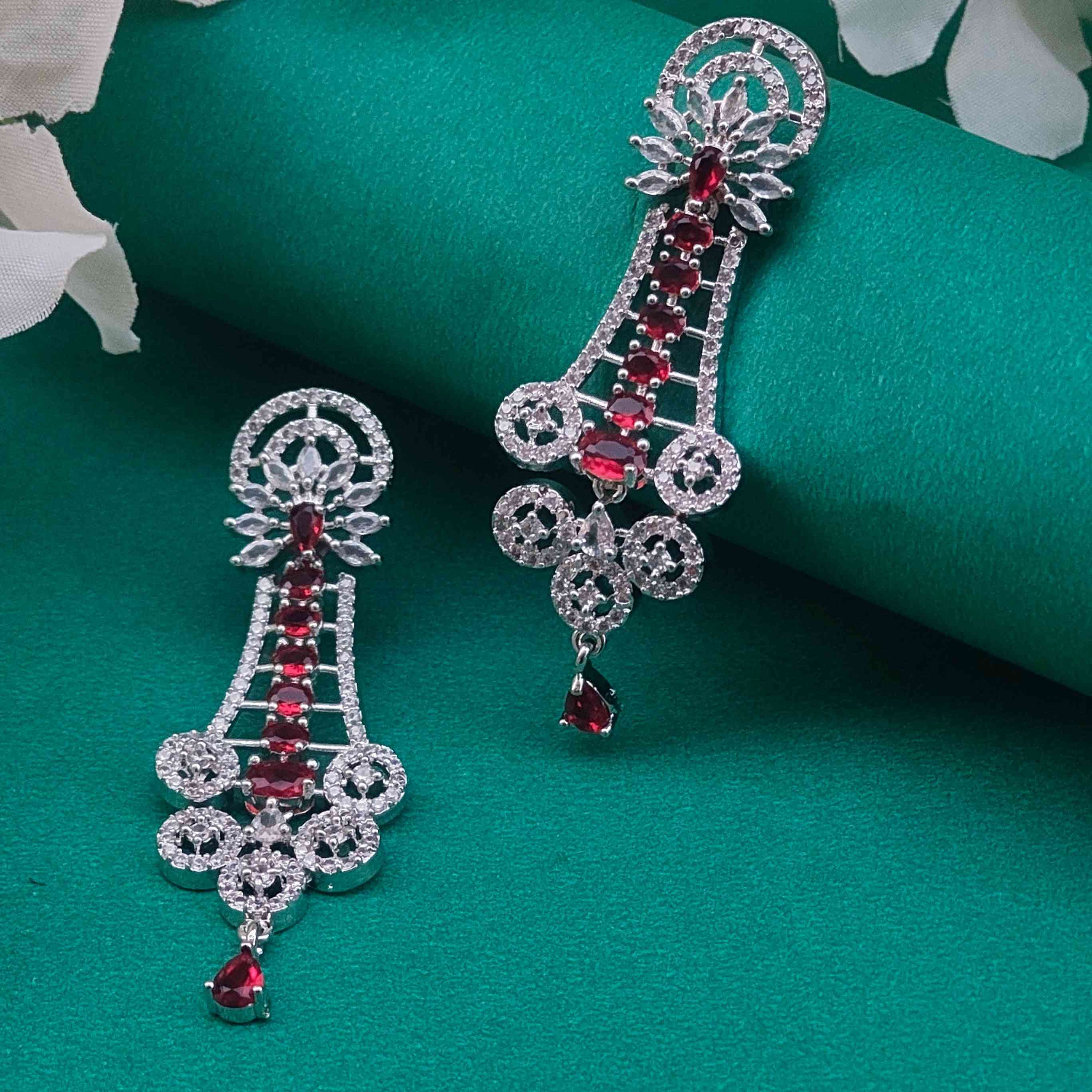 Sara Silver Plated AD Earrings