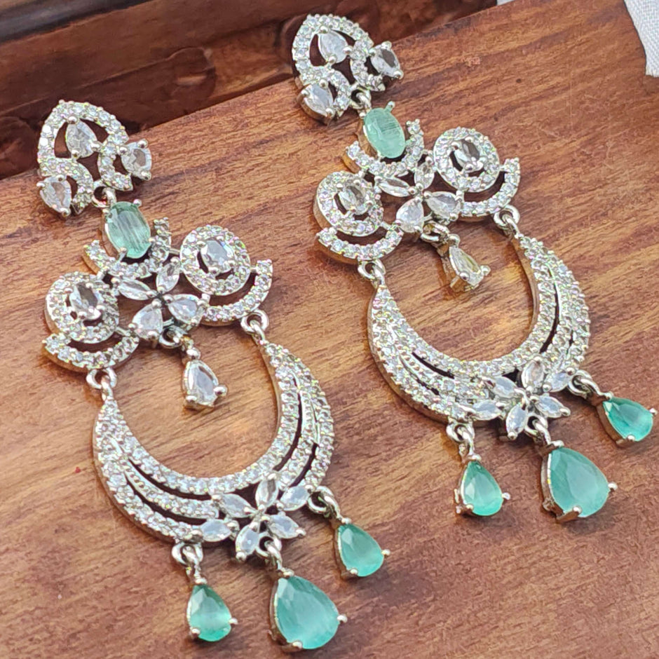 Garima Silver Plated AD Chandbali Earrings