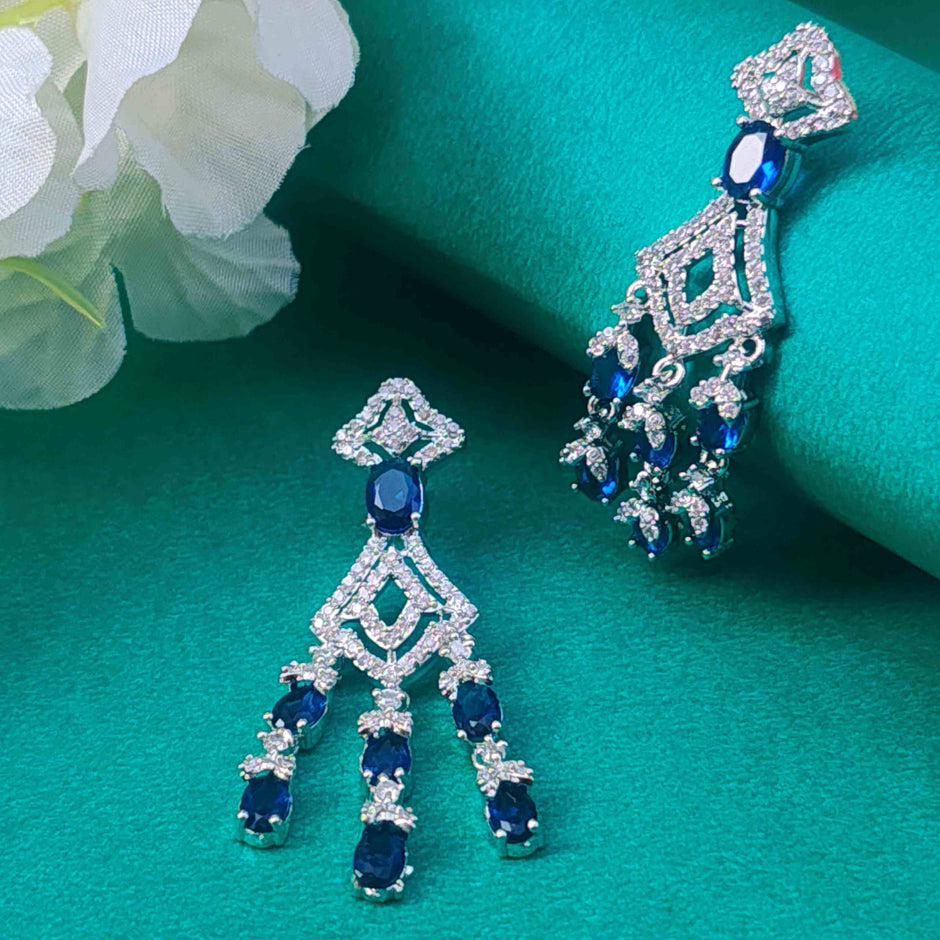 Anika Silver Plated AD Earrings - Blue