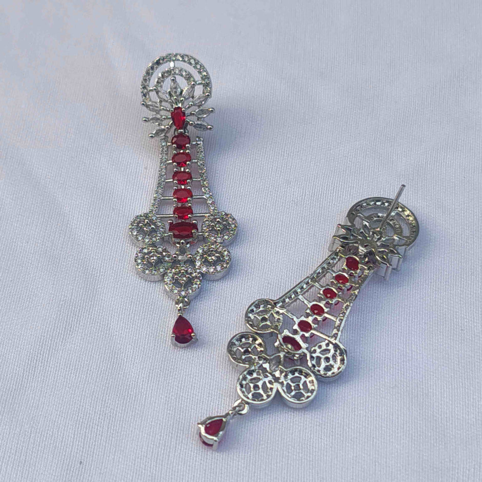 Sara Silver Plated AD Earrings