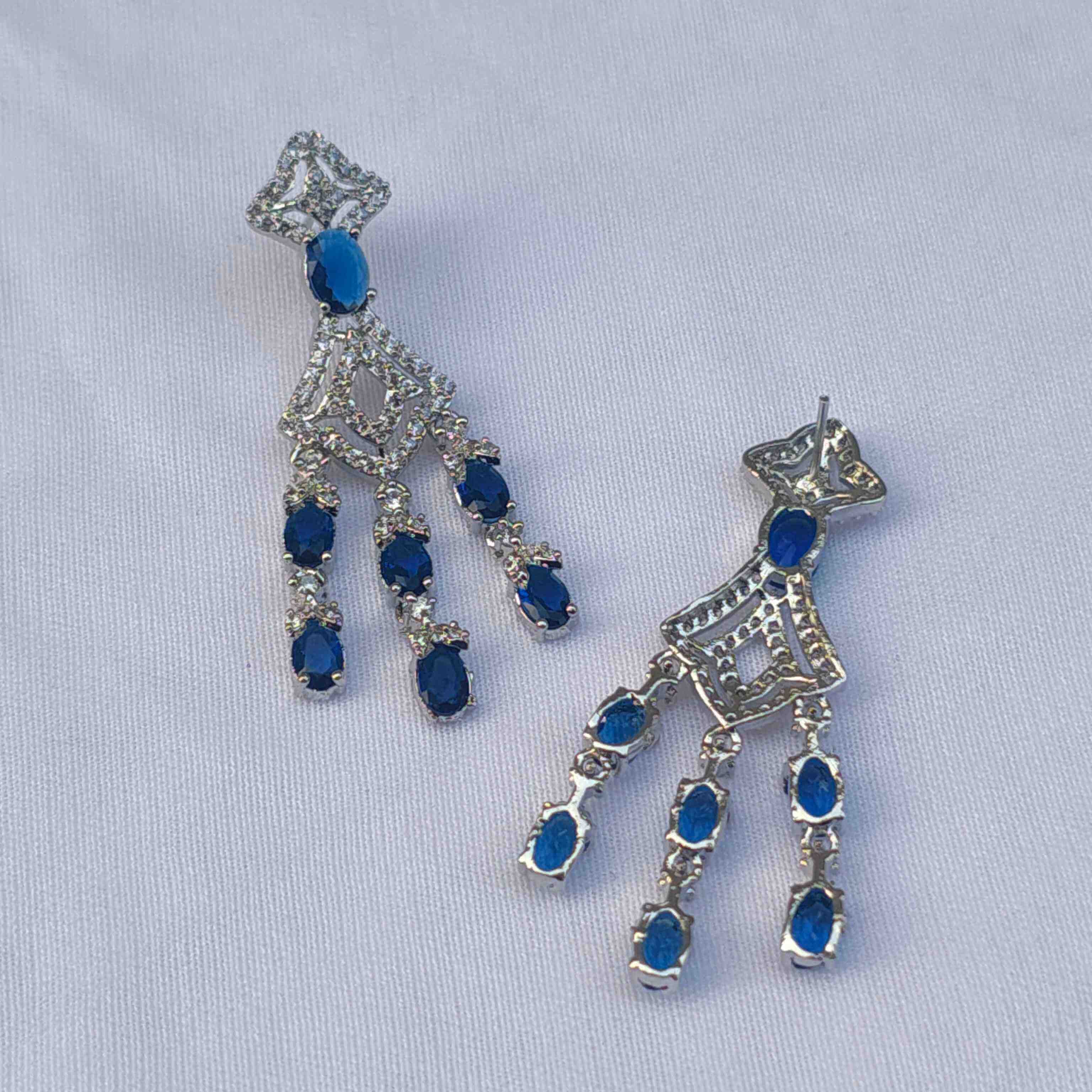 Anika Silver Plated AD Earrings - Blue