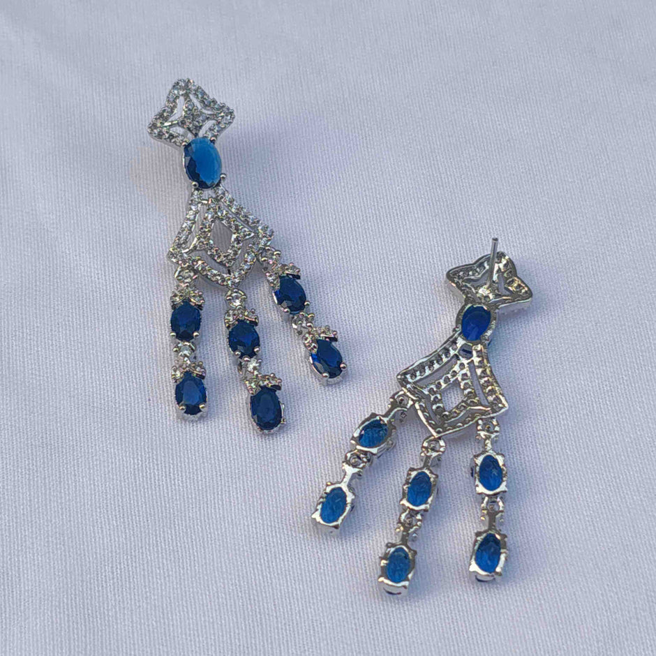 Anika Silver Plated AD Earrings - Blue