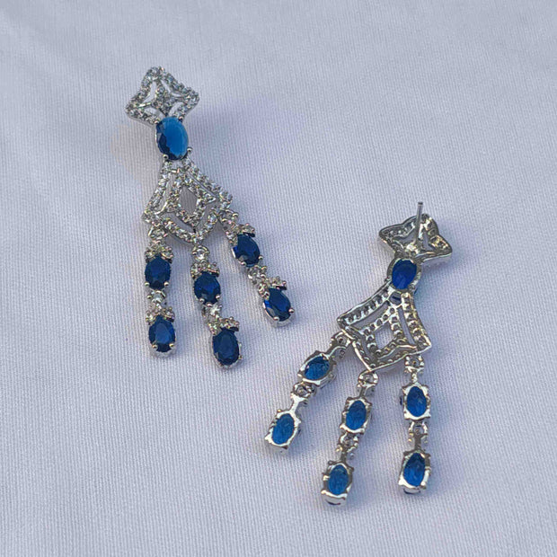 Anika Silver Plated AD Earrings - Blue