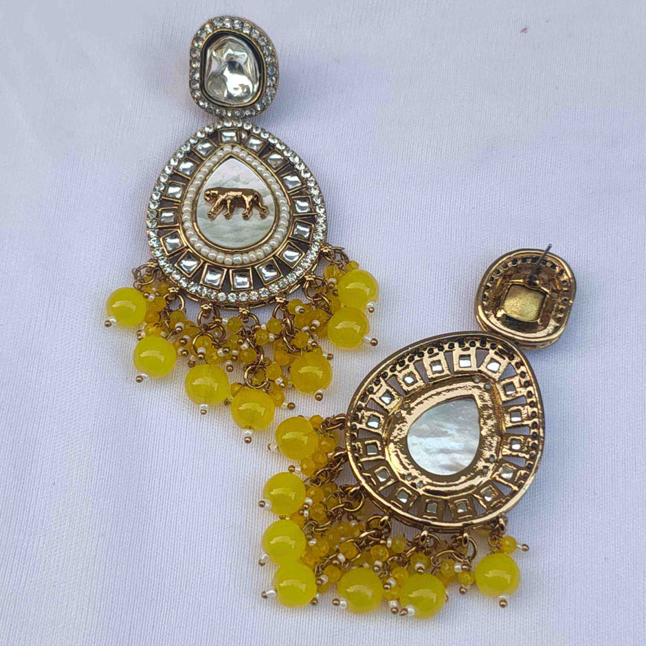 Pragya Polki Drop Earrings - Yellow