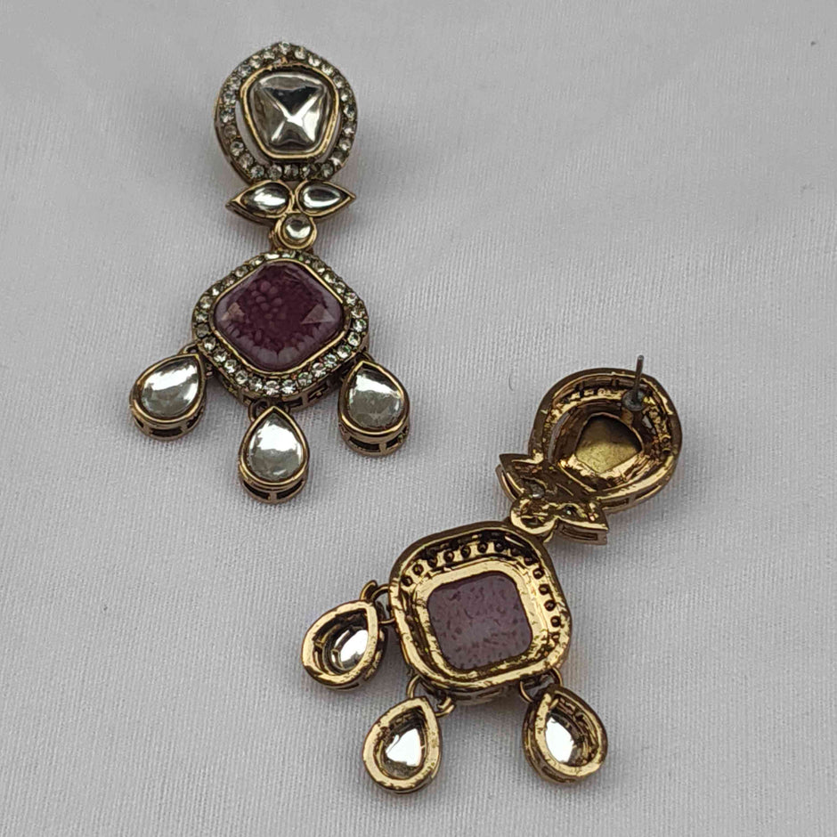 Naina Polki Earrings - Purple