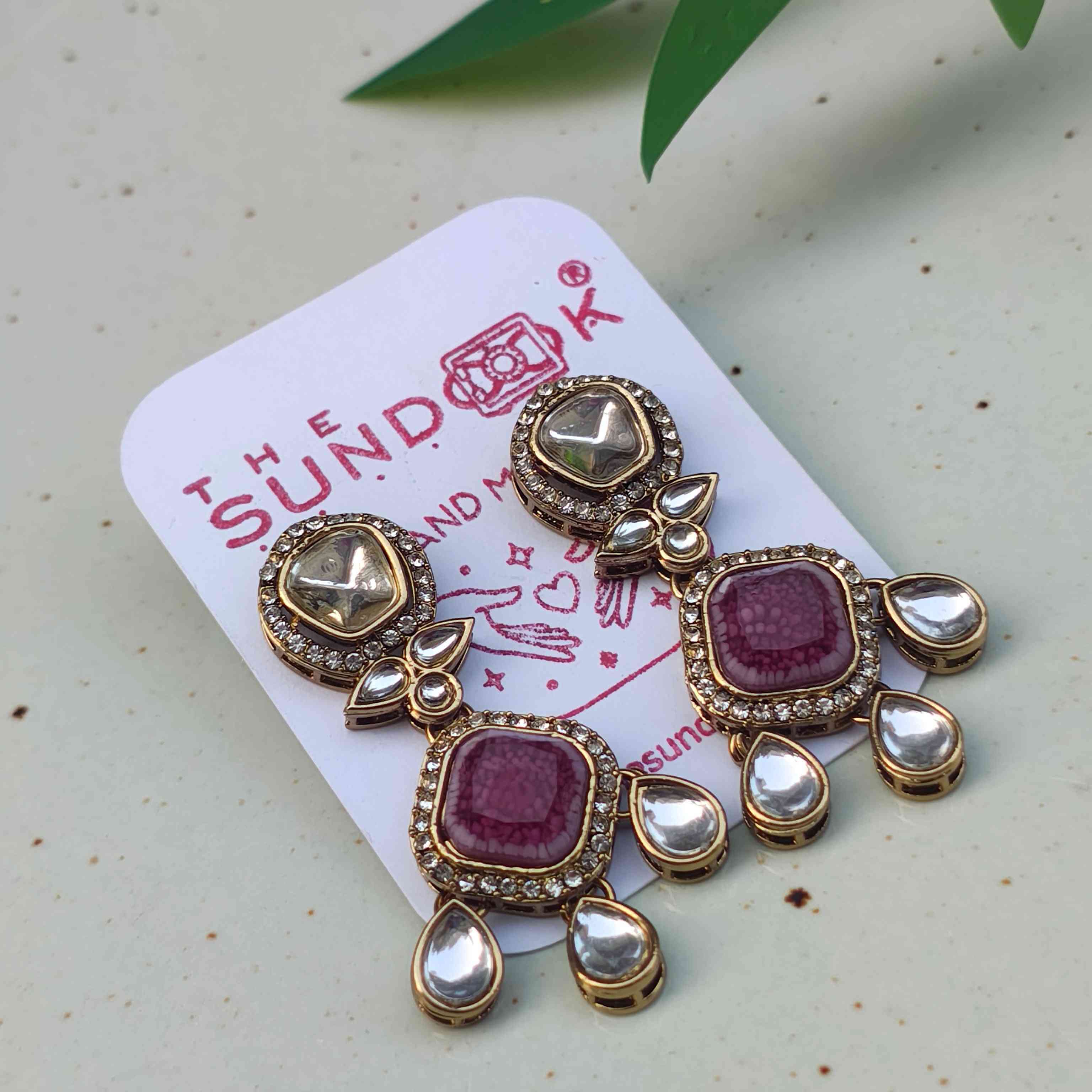 Naina Polki Earrings - Purple