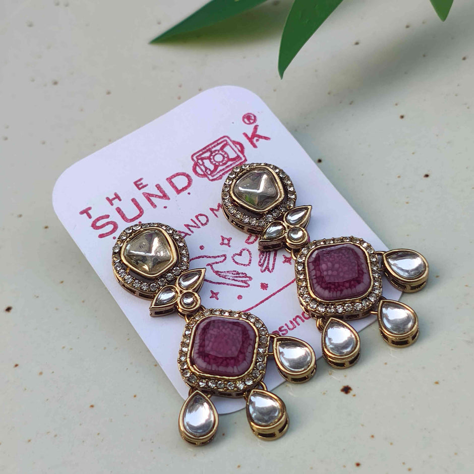 Naina Polki Earrings - Purple