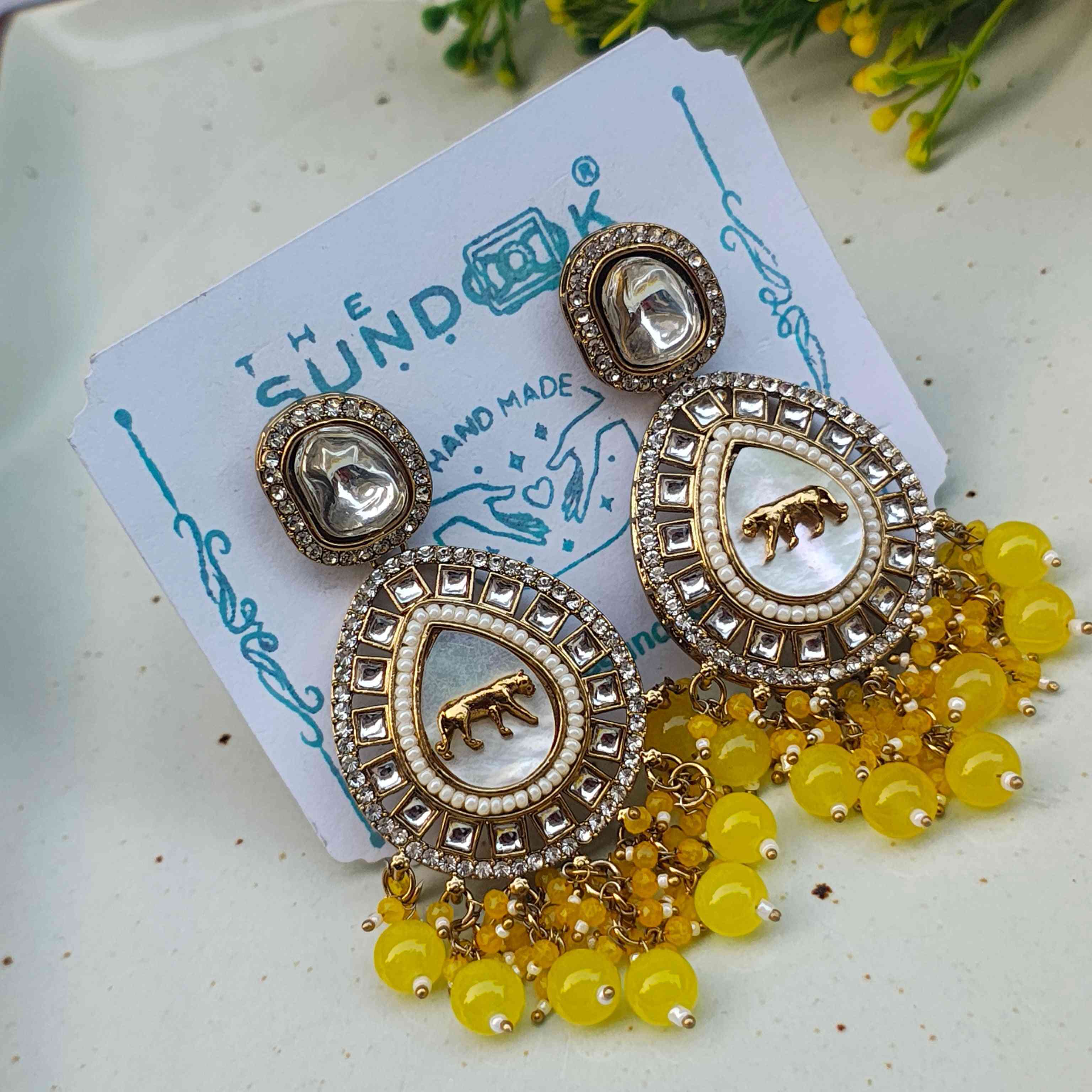 Pragya Polki Drop Earrings - Yellow