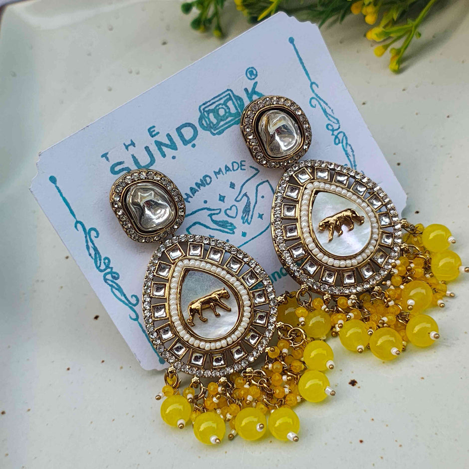 Pragya Polki Drop Earrings - Yellow
