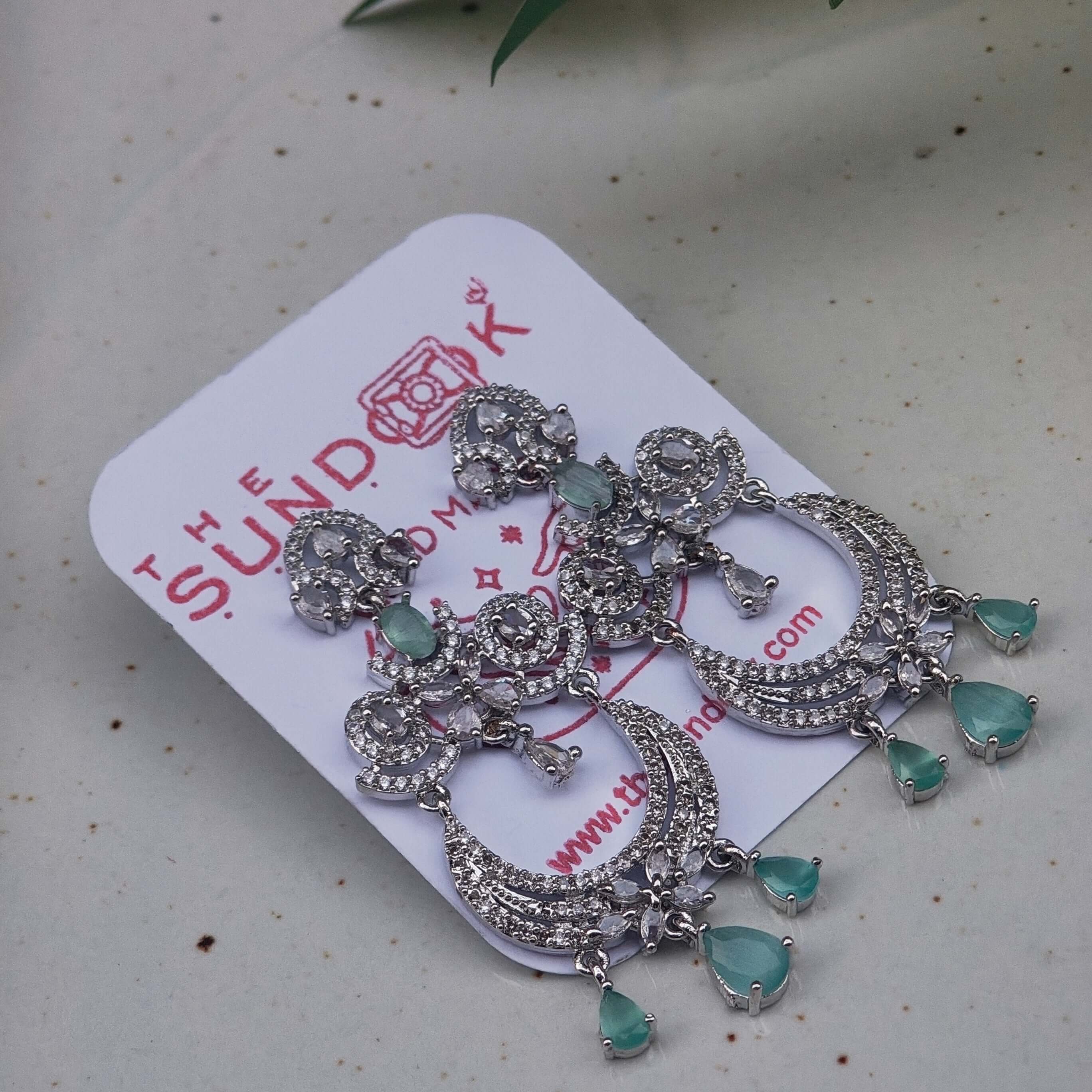 Garima Silver Plated AD Chandbali Earrings