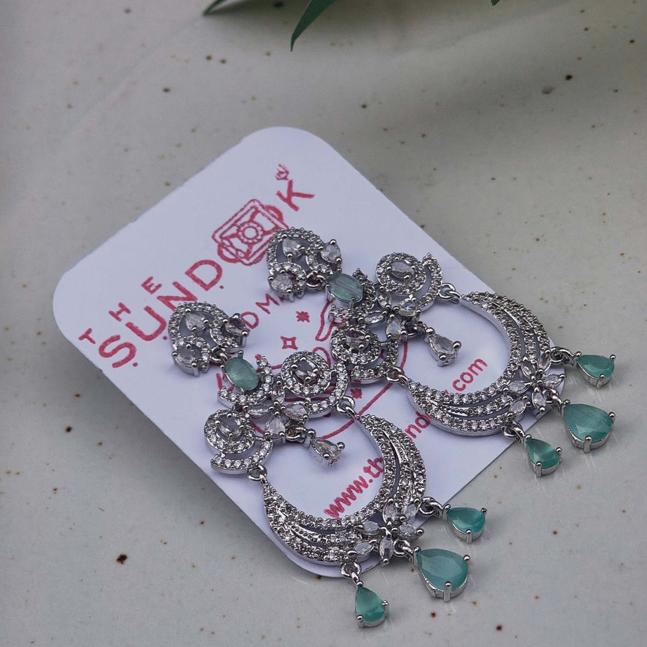 Garima Silver Plated AD Chandbali Earrings