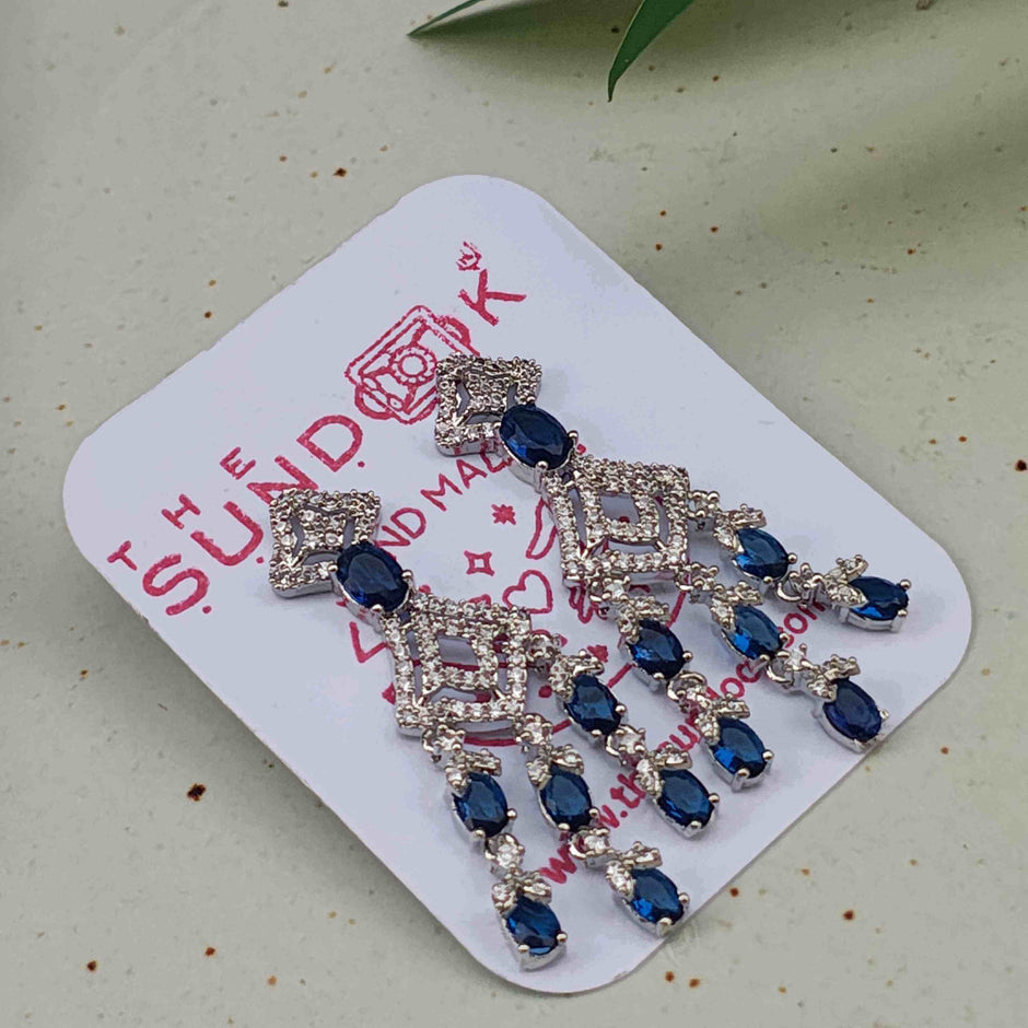 Anika Silver Plated AD Earrings - Blue