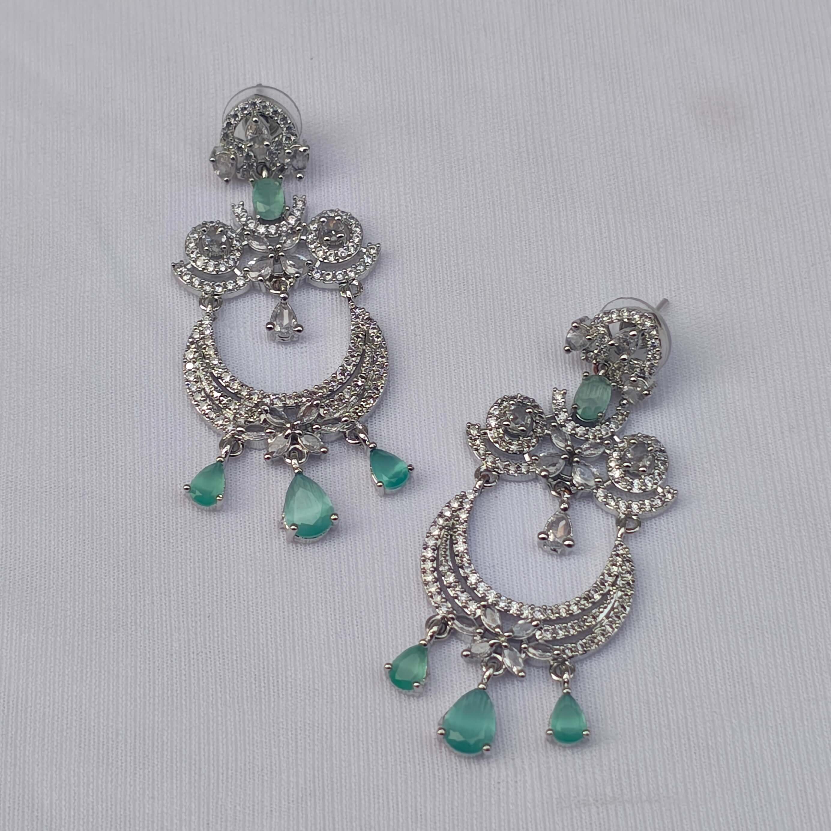 Garima Silver Plated AD Chandbali Earrings