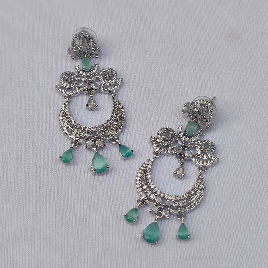 Garima Silver Plated AD Chandbali Earrings