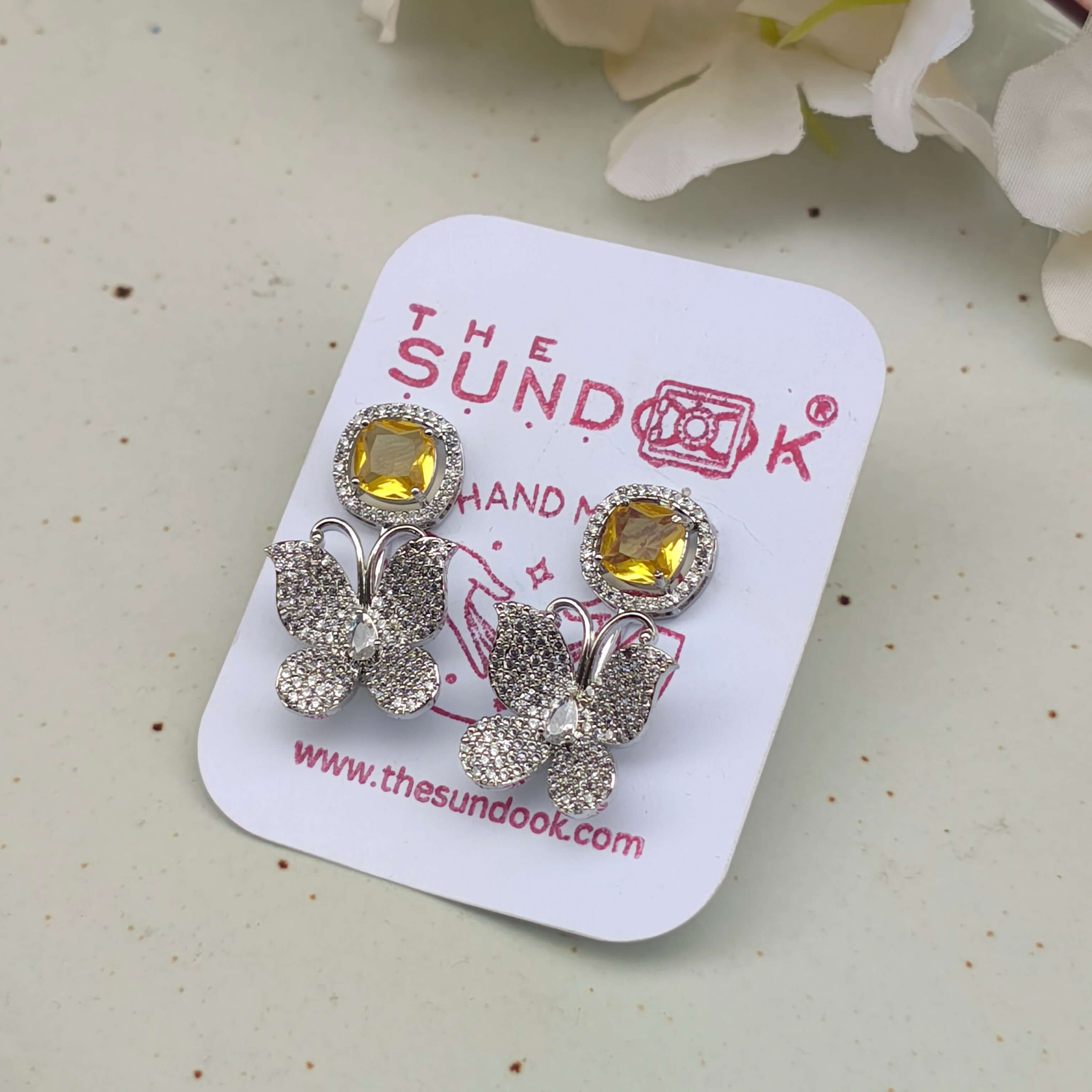 Riva Silver Plated AD Earrings - Yellow