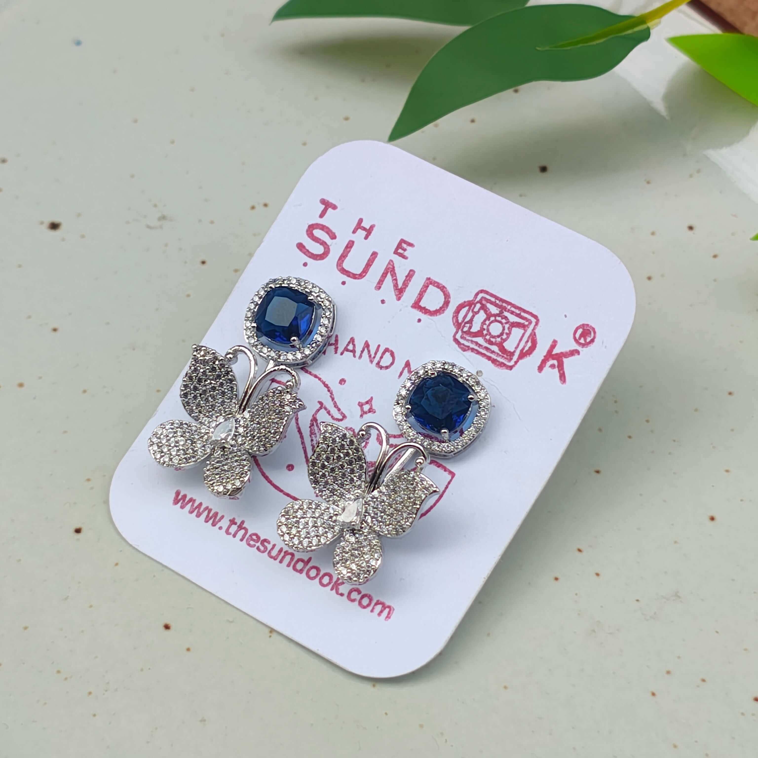 Riva Silver Plated AD Earrings - Blue