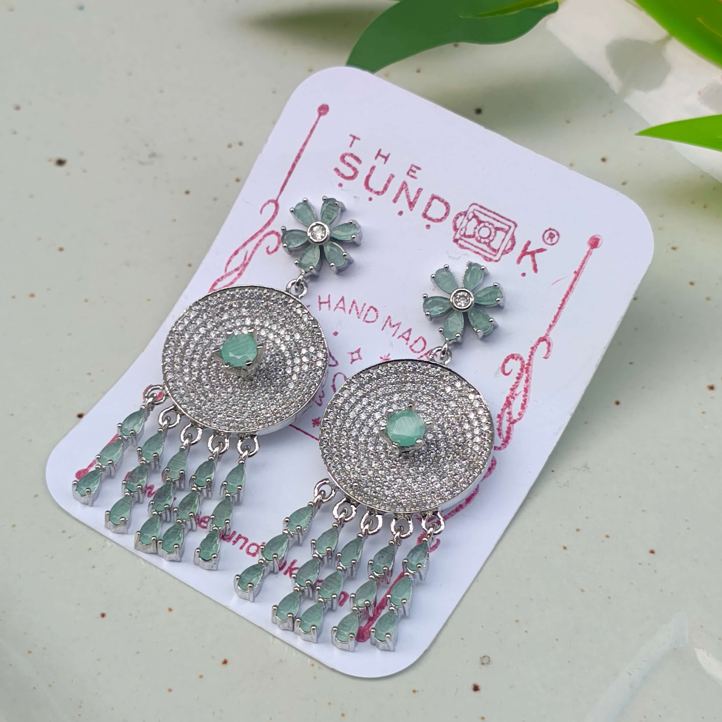Upasna Silver Plated AD Earrings - Mint Green