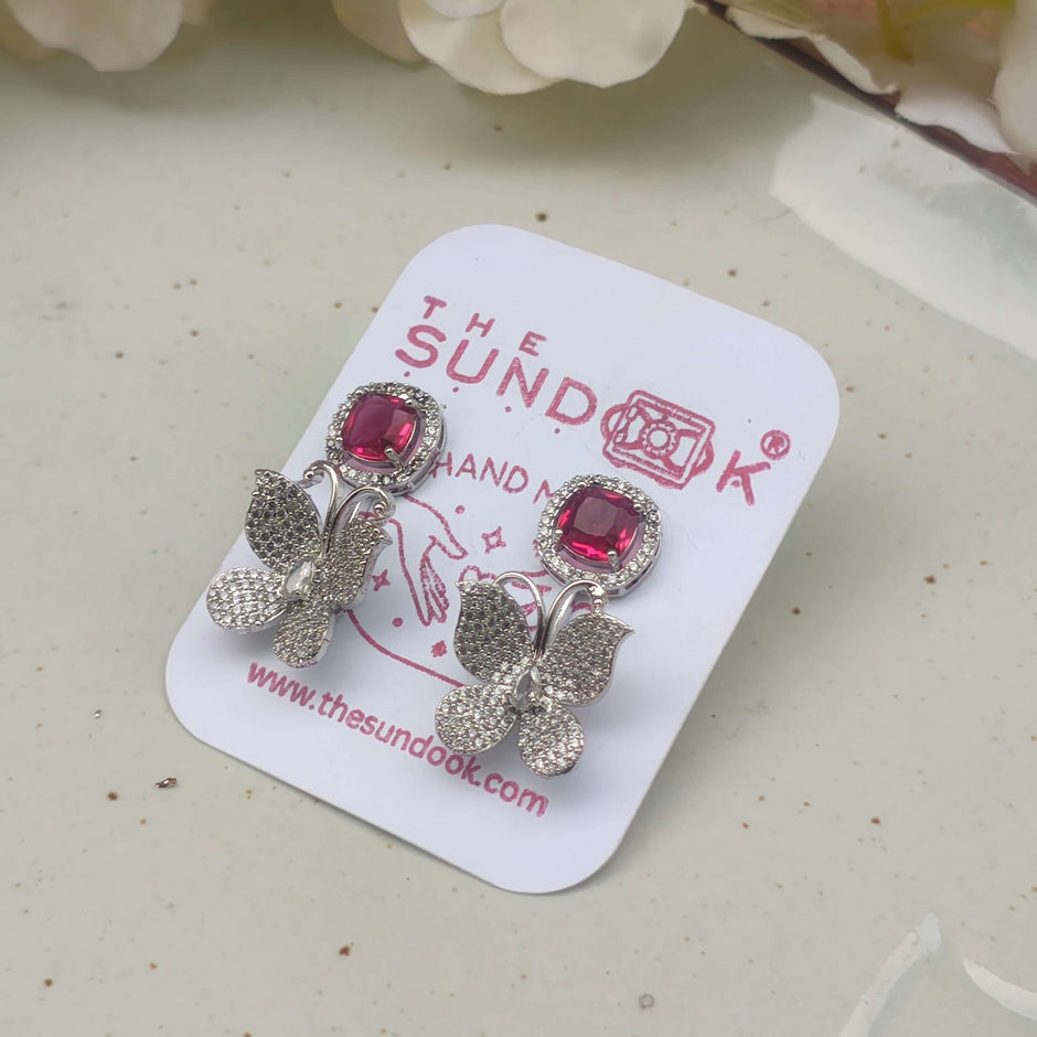 Riva Silver Plated AD Earrings - Ruby Red