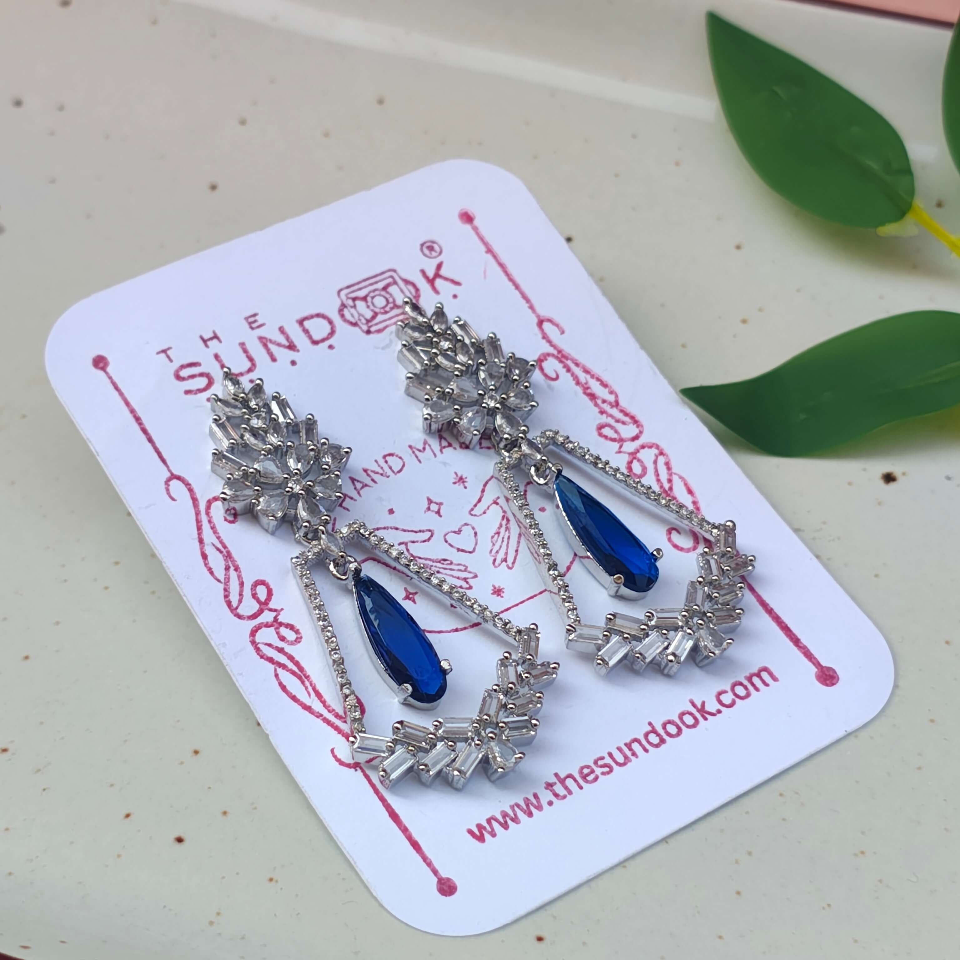 Evanshi Silver Plated AD Earrings - Blue