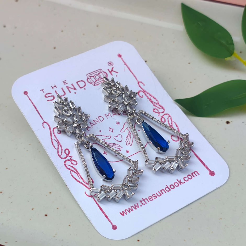 Evanshi Silver Plated AD Earrings - Blue