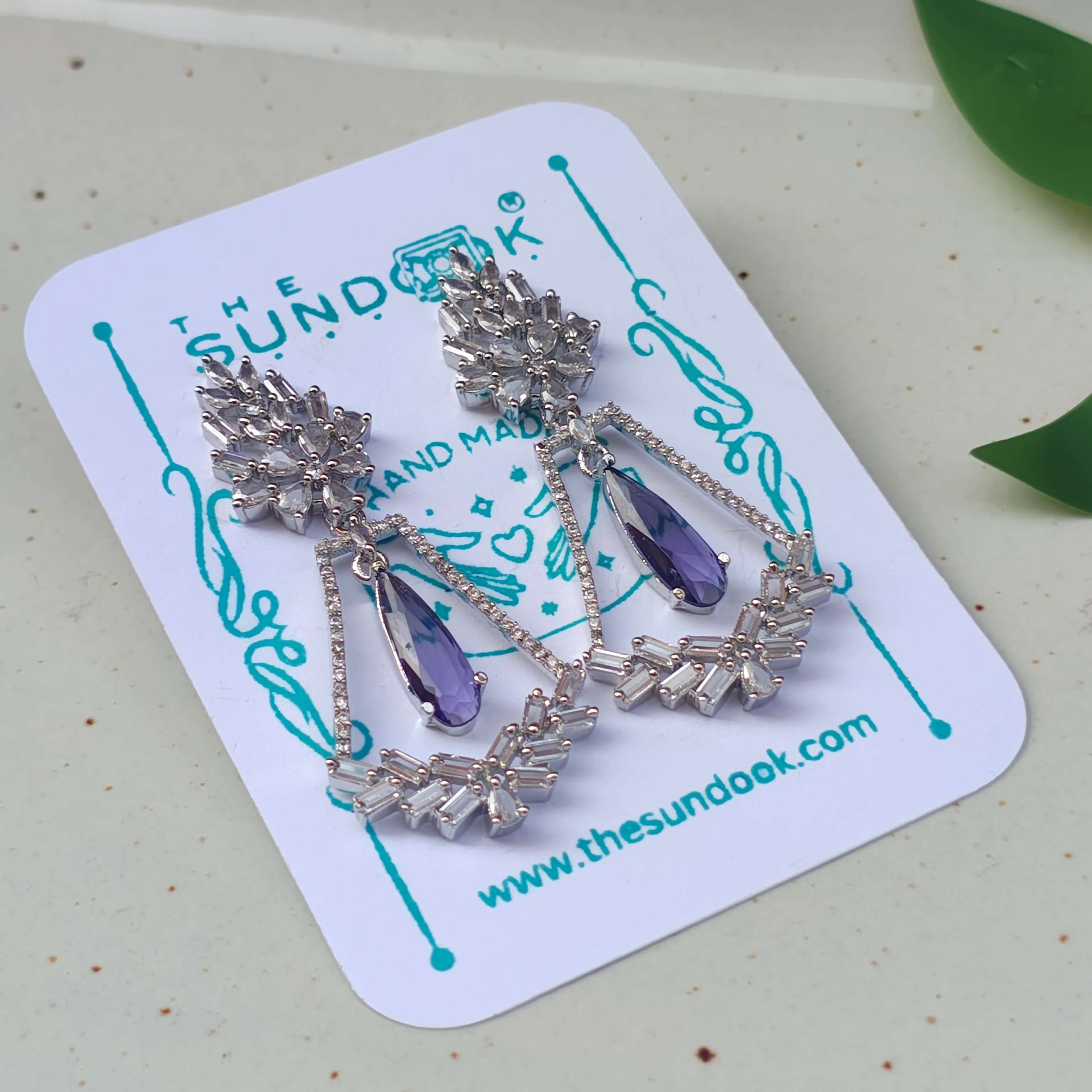 Evanshi Silver Plated AD Earrings - Lavender