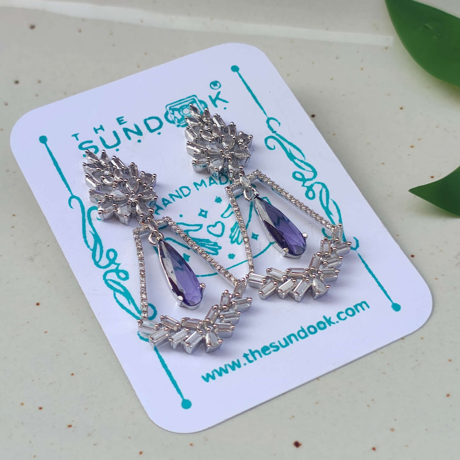 Evanshi Silver Plated AD Earrings - Lavender