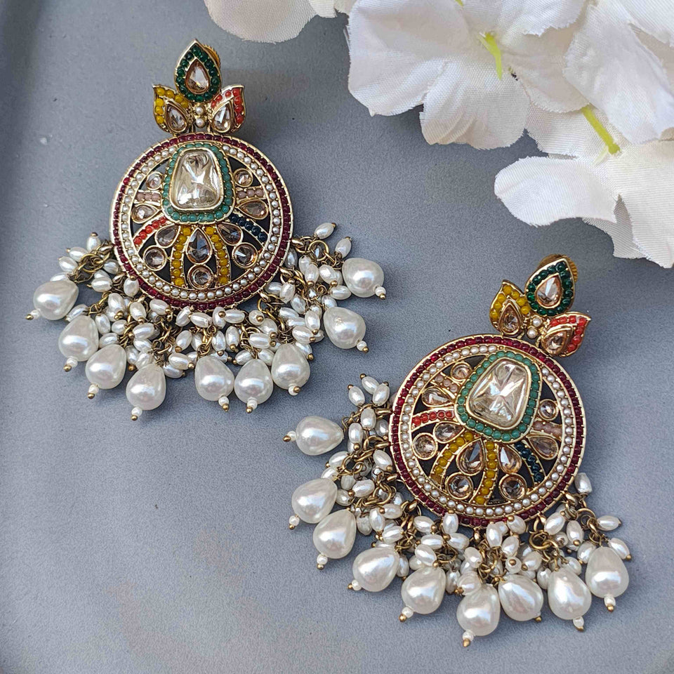 Pallavi Multicolour Polki Chandbali Earrings