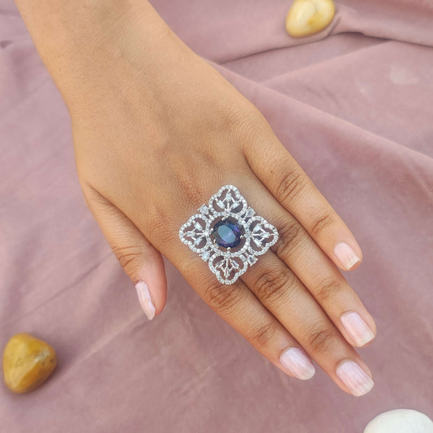 Mina Silver Plated AD Rings - Purple