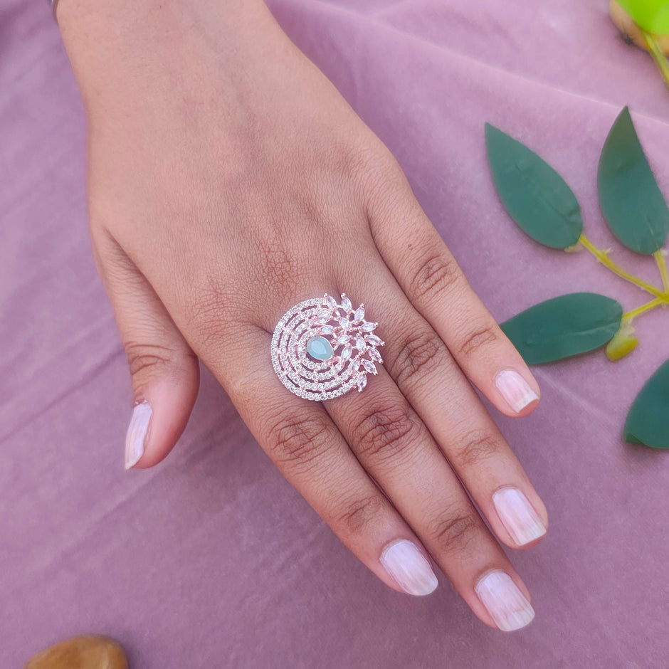 Priya Gold Plated AD Rings - Mint Green