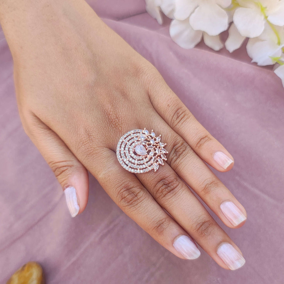 Priya Gold Plated AD Rings - White
