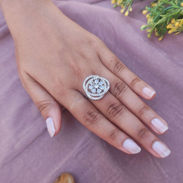 Tivra Silver Plated AD Rings - White