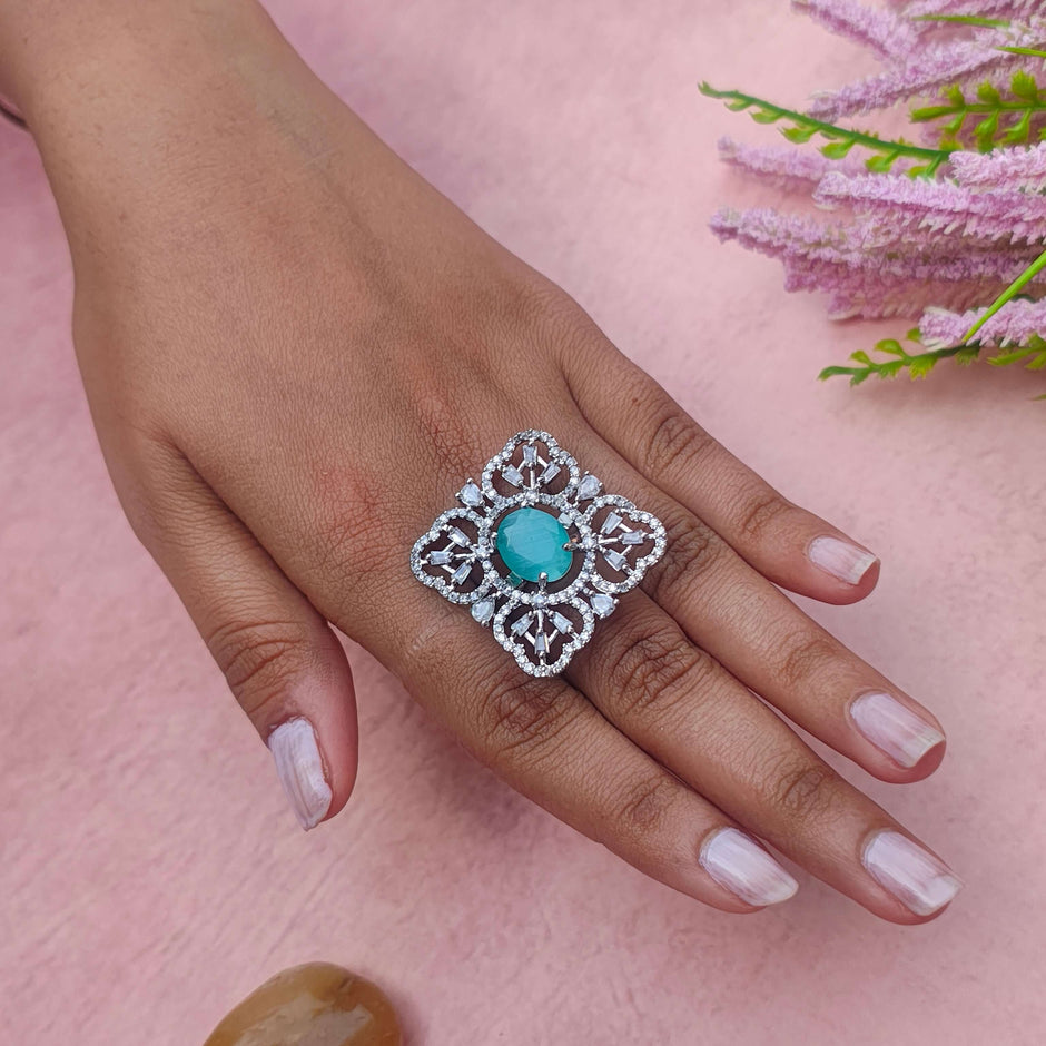 Mina Silver Plated AD Rings - Mint Green