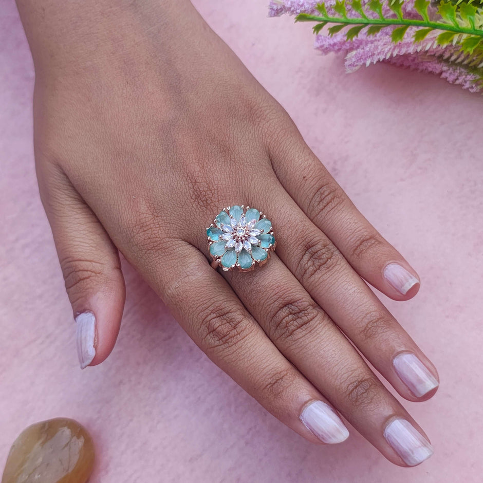 Versha Gold Plated AD Rings - Mint Green
