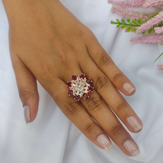 Aahana Gold Plated AD Rings - Red