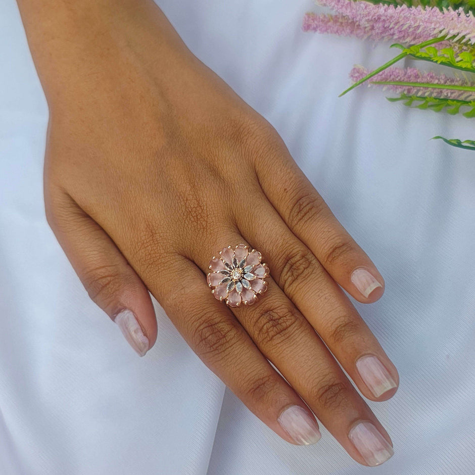 Versha Gold Plated AD Rings -Pink