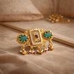 RAJASI ANTIQUE GOLD KUNDAN RING WITH GREEN STONE & PEARL DROPS