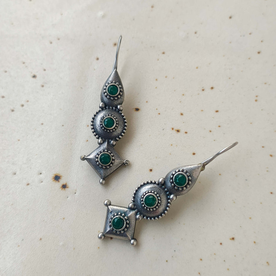 IMLI SILVER OXIDIZED EARRINGS - GREEN