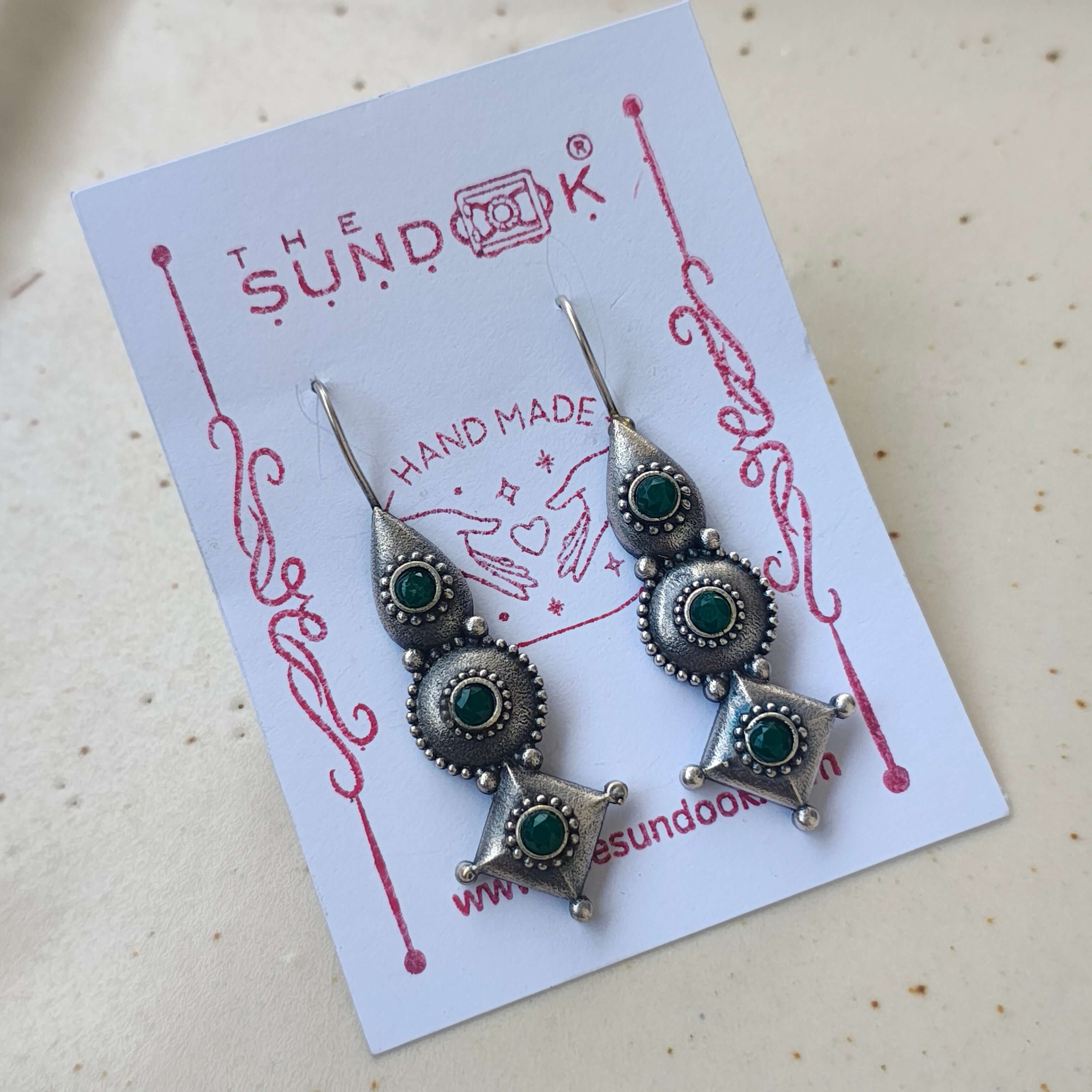 IMLI SILVER OXIDIZED EARRINGS - GREEN